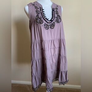 Free People sleeveless mini dress with lace trim, plum, small.